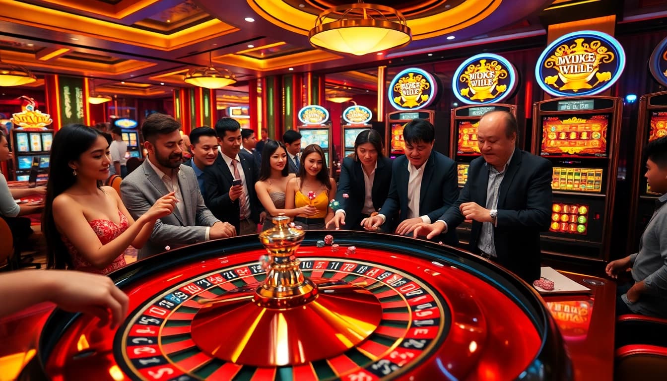 Xoso66 casino experience with glamorous players and exciting gaming elements.