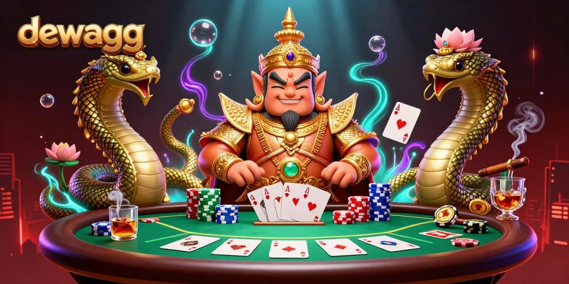 Engage in thrilling poker action with dewagg at an Asian-themed casino illustration.
