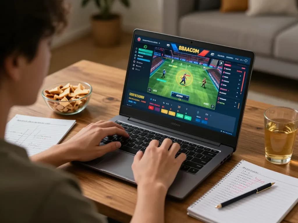 Engaging in sports betting on 88AA COM from home, showcasing a cozy and strategic gaming atmosphere.