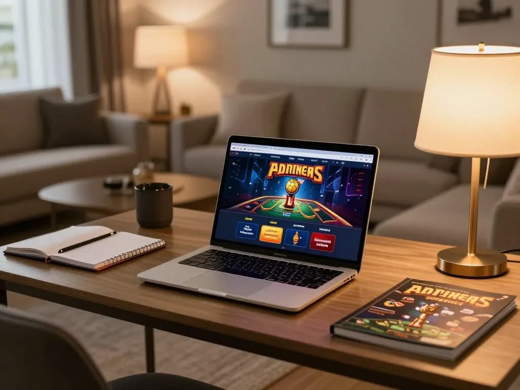 Person engaging in online gaming at home with bl555 interface displayed on laptop, highlighting responsible gambling.