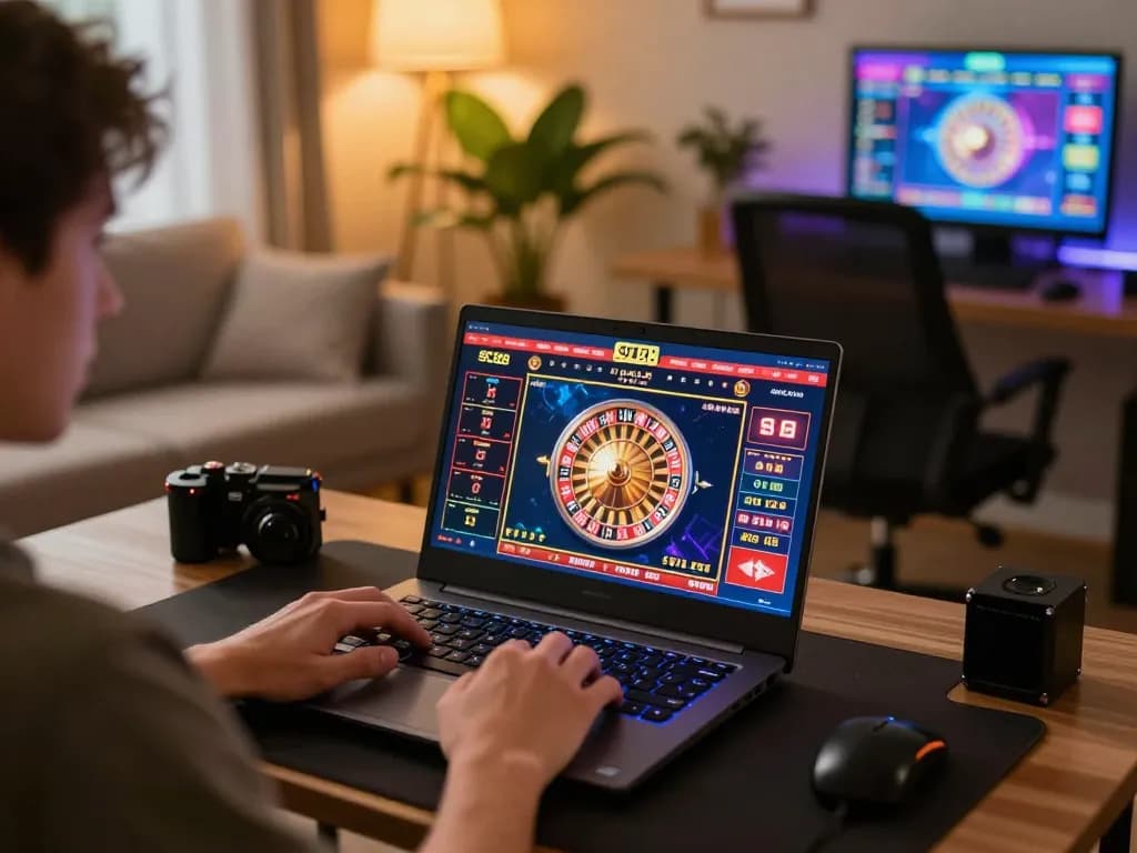 Experience SC88 online gaming with a player strategizing at home, showcasing engaging roulette gameplay