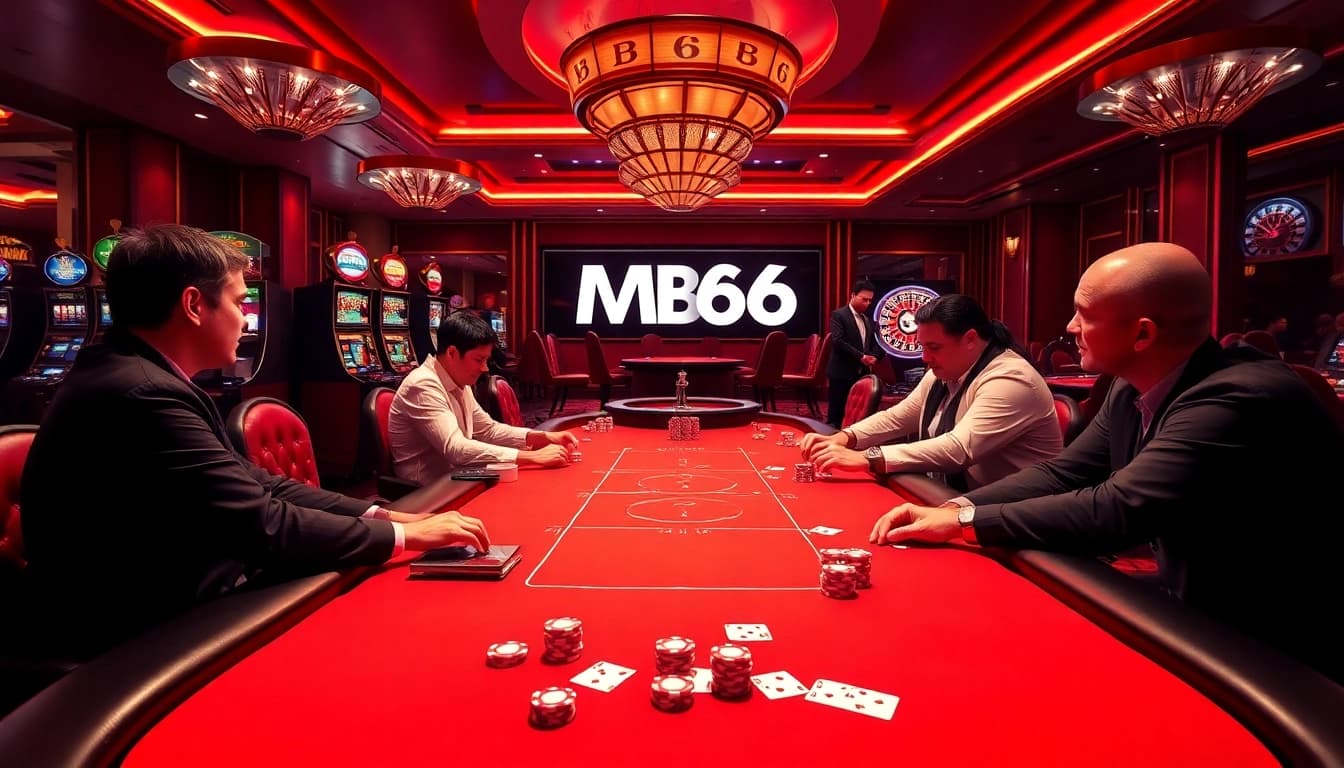 Experience the excitement of MB66 with professional gamblers at a luxurious poker table.