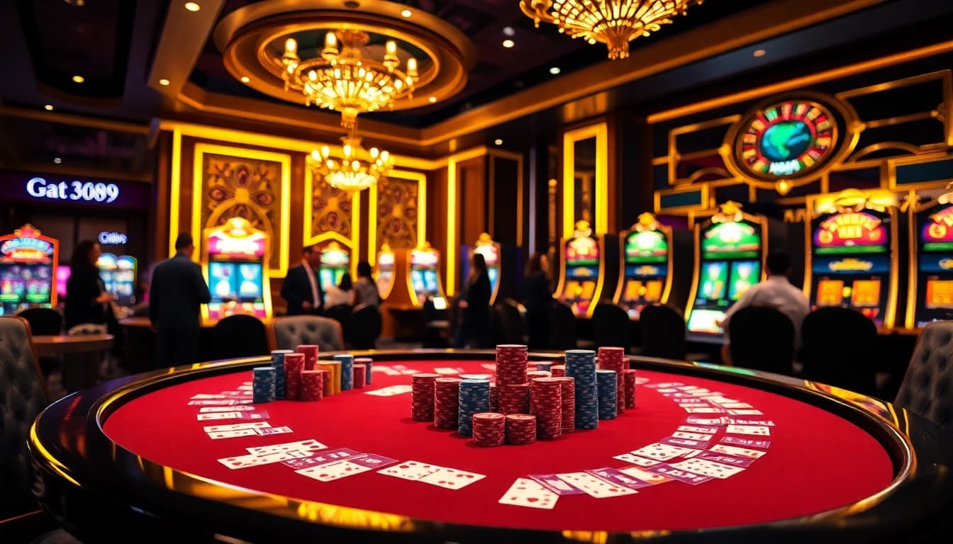 Ga6789's exciting casino scene featuring a luxurious poker table with vibrant colors and high-stakes action.