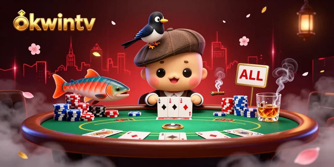 Enjoying a vibrant game of poker with okwintv, featuring cartoon characters and casino elements.