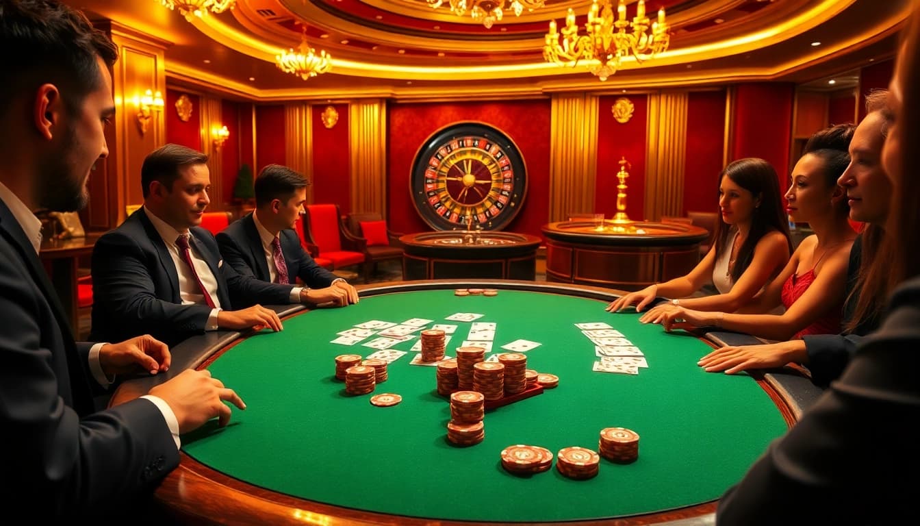 Experience the thrill of gaming at onew88.com with professional poker players at a luxurious table.