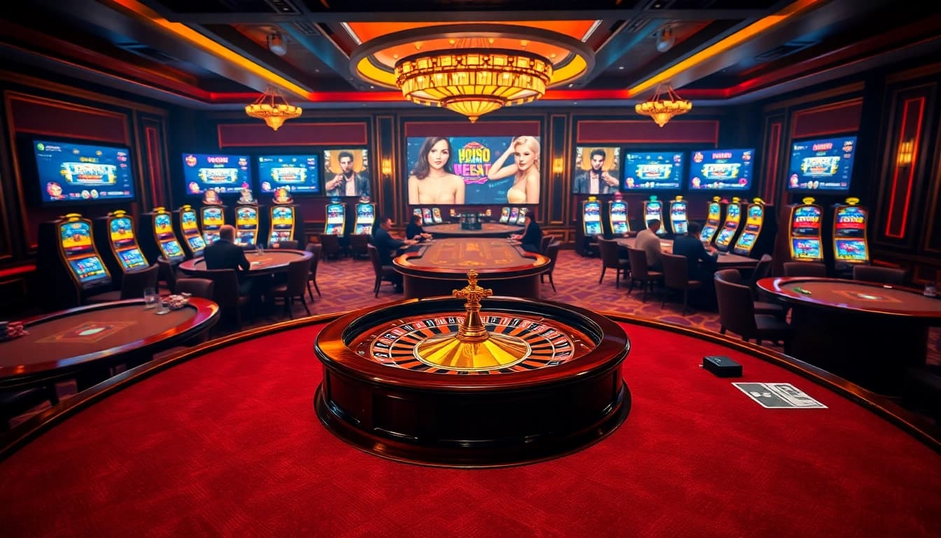 Experience the excitement of the nhà cái zbet gaming atmosphere with roulette and vibrant casino elements.