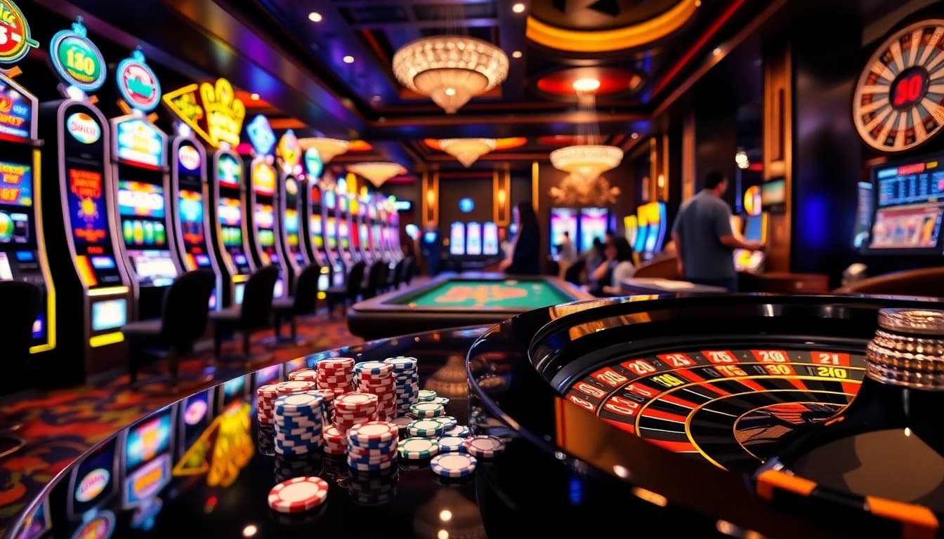 Experience the excitement of gambling at QQMacan with vibrant slot machines and professional casino tables.