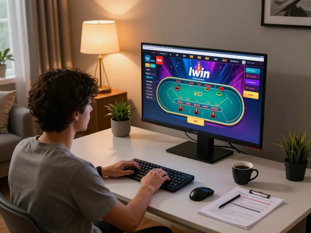 Iwin online gaming setup with player enjoying a live dealer blackjack experience at home