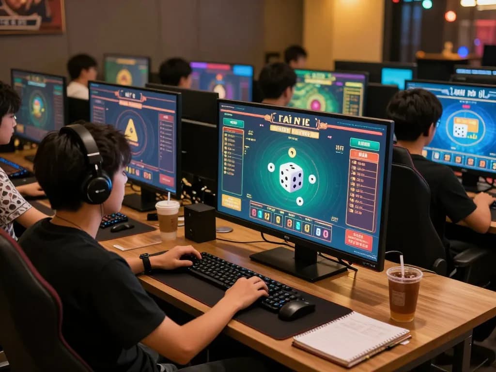 Tài Xỉu online gameplay in an interactive gaming setup featuring vibrant visuals and betting elements.