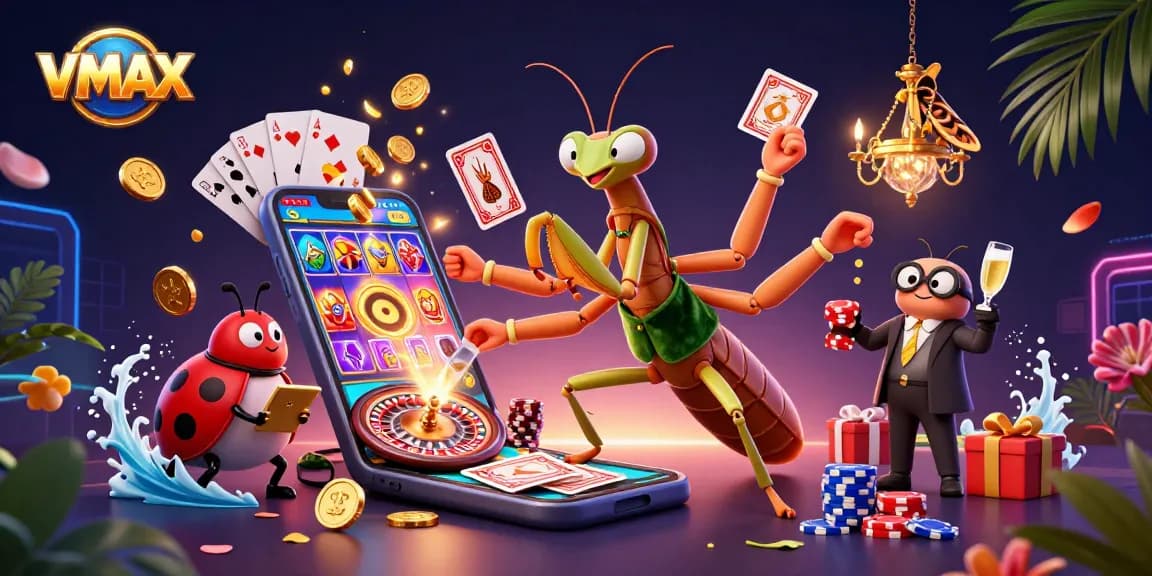 Experience thrilling gameplay at VMAX casino with vivid characters and vibrant slot games.