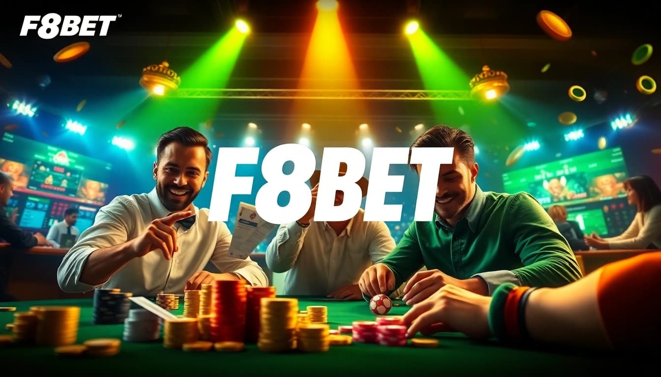 F8BET.io promotional banner showcasing exciting online gambling experiences with vibrant colors and game elements.