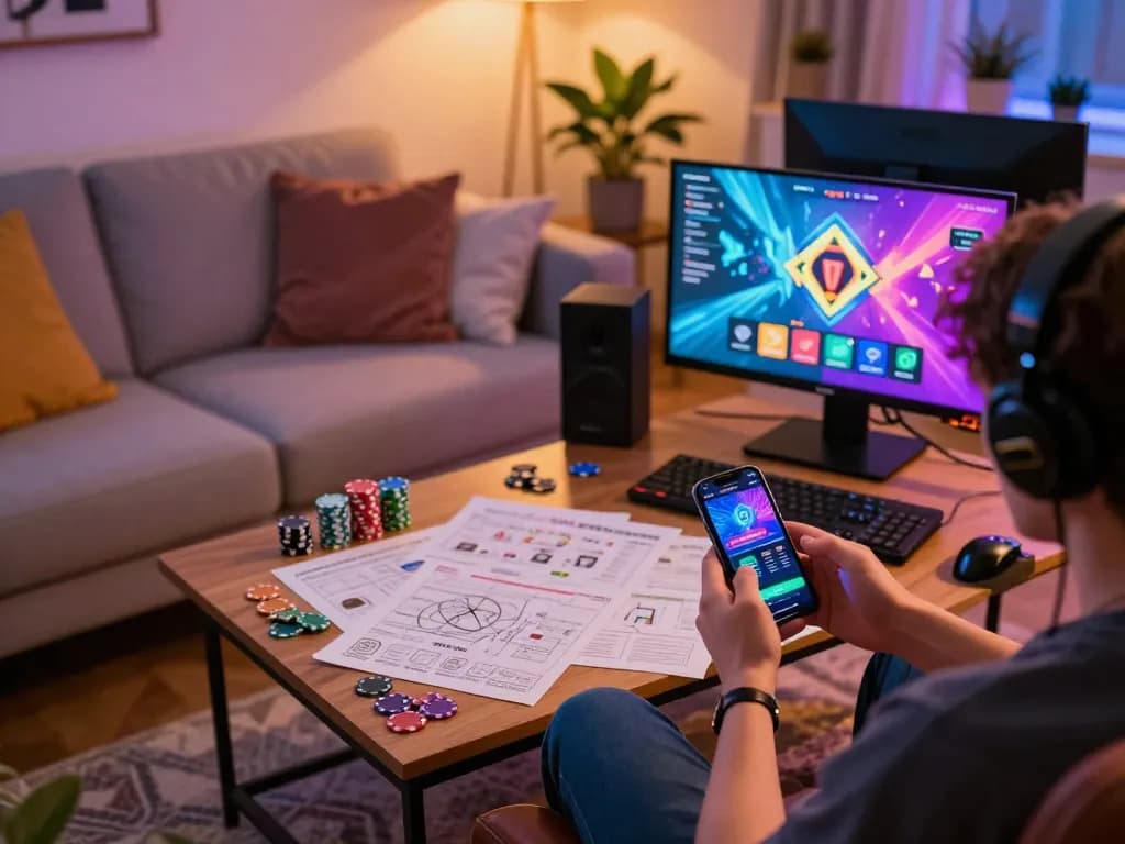 Player using the GO8 app for online betting while enjoying a cozy home atmosphere