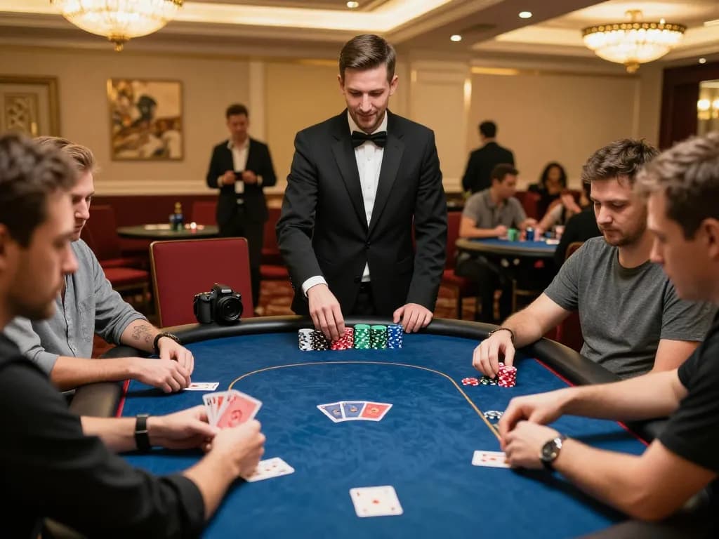 KJC players engaged in an exciting poker game at a luxury casino table.