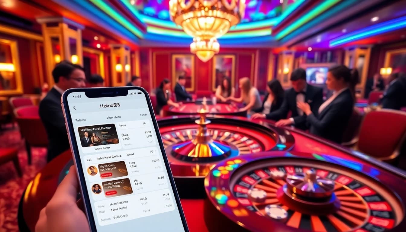 Engaging scene of roulette and online betting at Helloo88 casino, showcasing excitement and luxury.