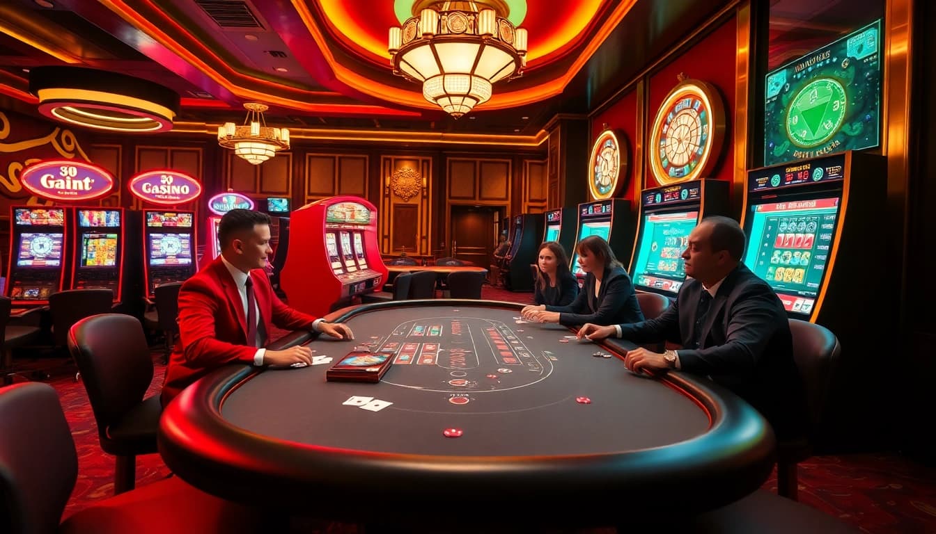 Players enjoying games on the S8 app amidst a luxurious online casino environment.