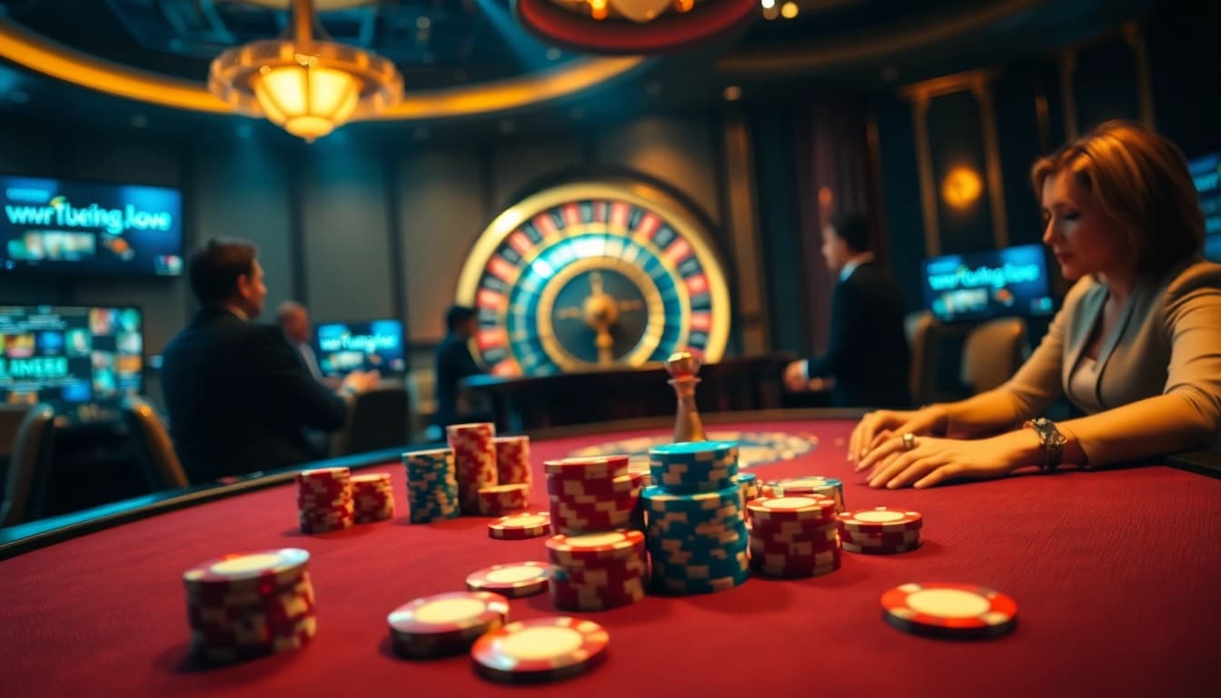 Exciting poker action in a luxurious setting featuring iwin68.wtf branding.
