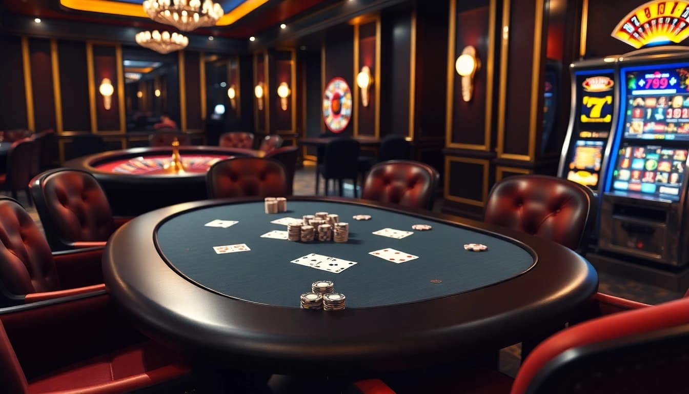 Experience the thrill of winning at 789Win with an exciting casino scene featuring poker and roulette.