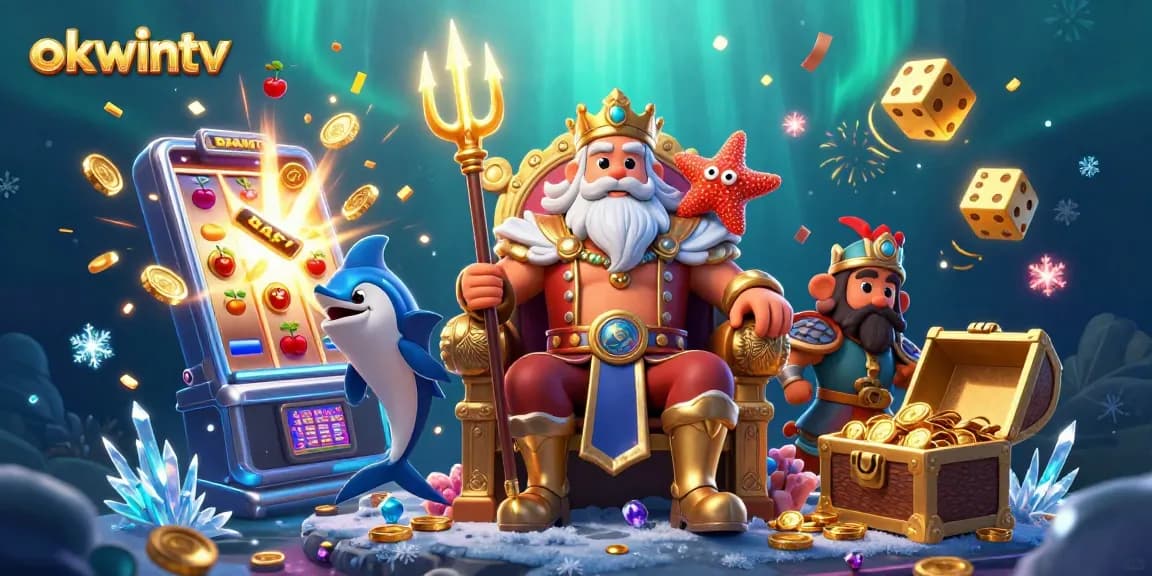 Experience thrilling games at okwintv with vibrant 3D visuals featuring Neptune, symbols, and jackpot excitement.