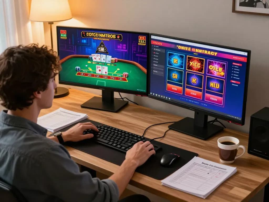 Engaging online blackjack game at home shows player focused on Go8 betting strategies and bankroll management.