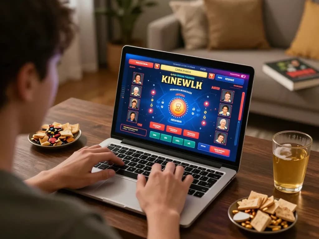 Player strategizing on qtr88 casino interface, combining comfort and excitement with snacks and strategy books.