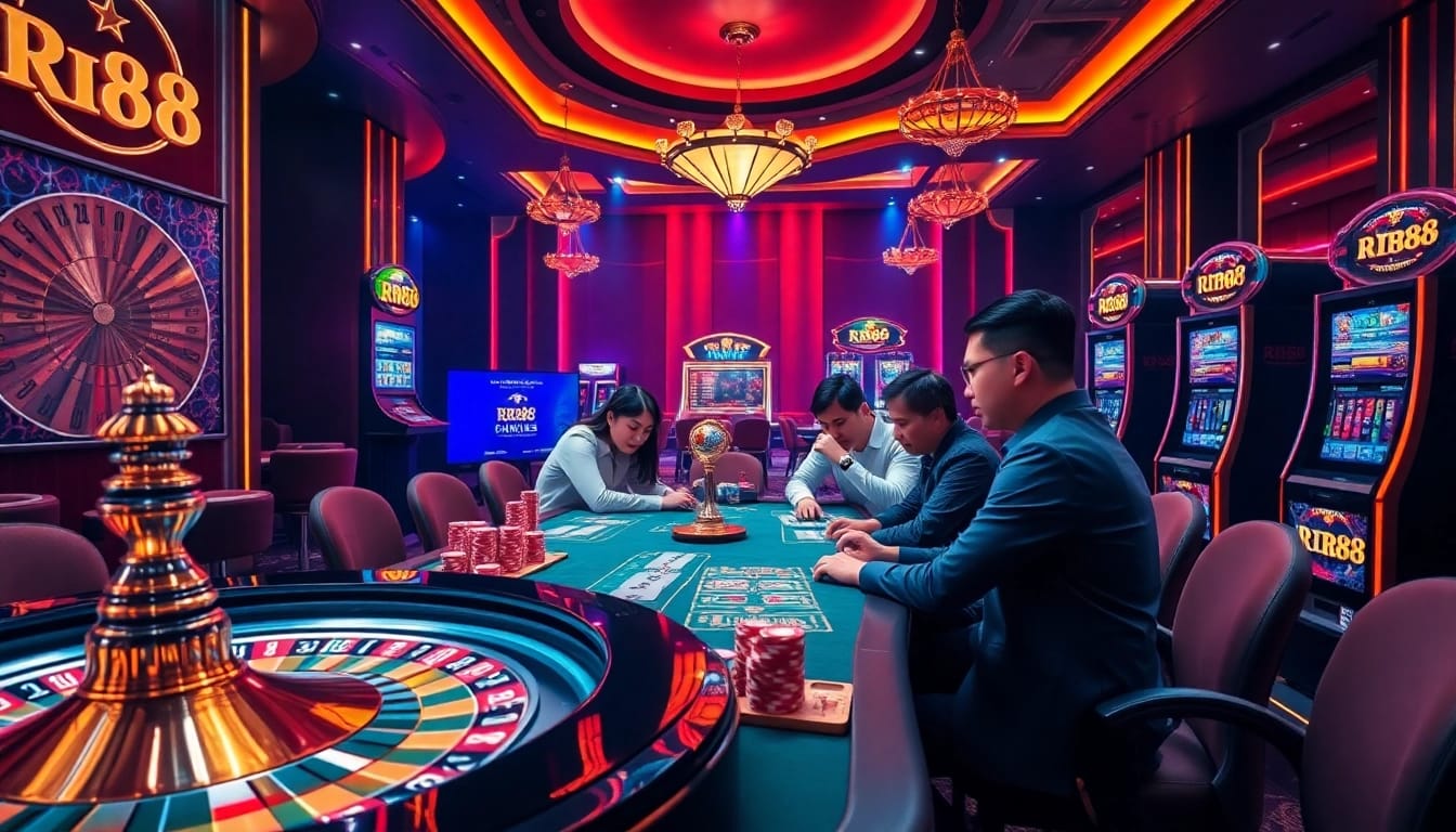 Players enjoying a thrilling game at the RR88 casino, showcasing excitement and vibrant atmosphere.