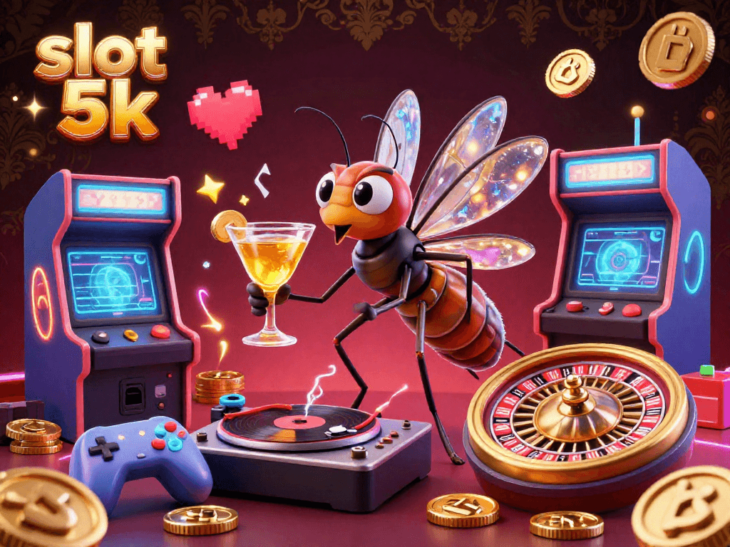 Experience the excitement of slot 5k with a captivating 3D scene showcasing dynamic casino elements.