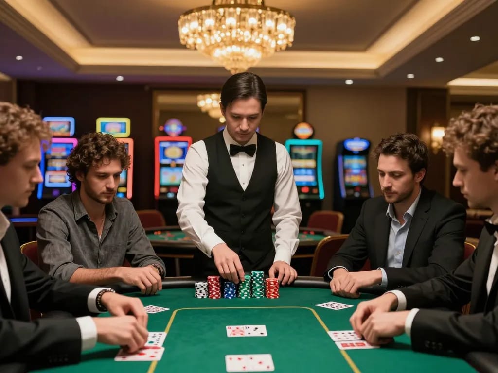 Players engaging in strategic gameplay at CM 88 poker table in a luxurious casino atmosphere