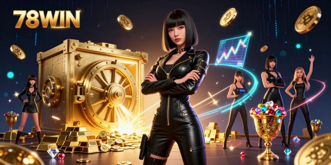 Experience the thrill of 78WIN with high-stakes casino action surrounded by dynamic gold elements.