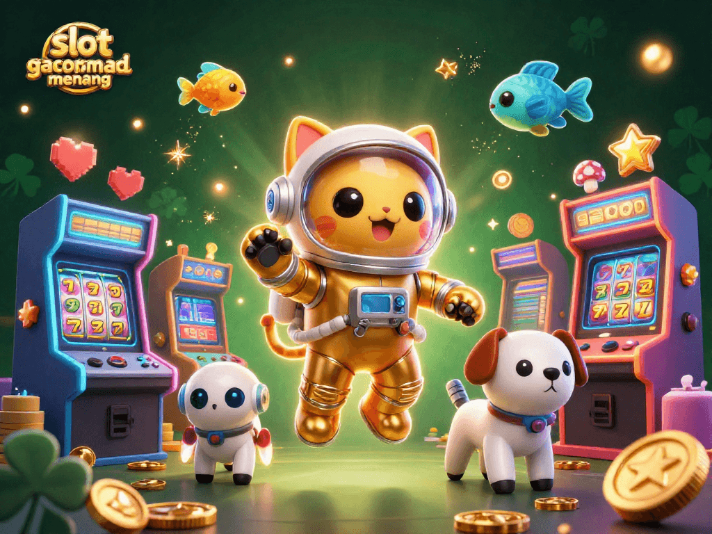 Experience winning with slot gacor gampang menang in this vibrant 3D casino-themed illustration.