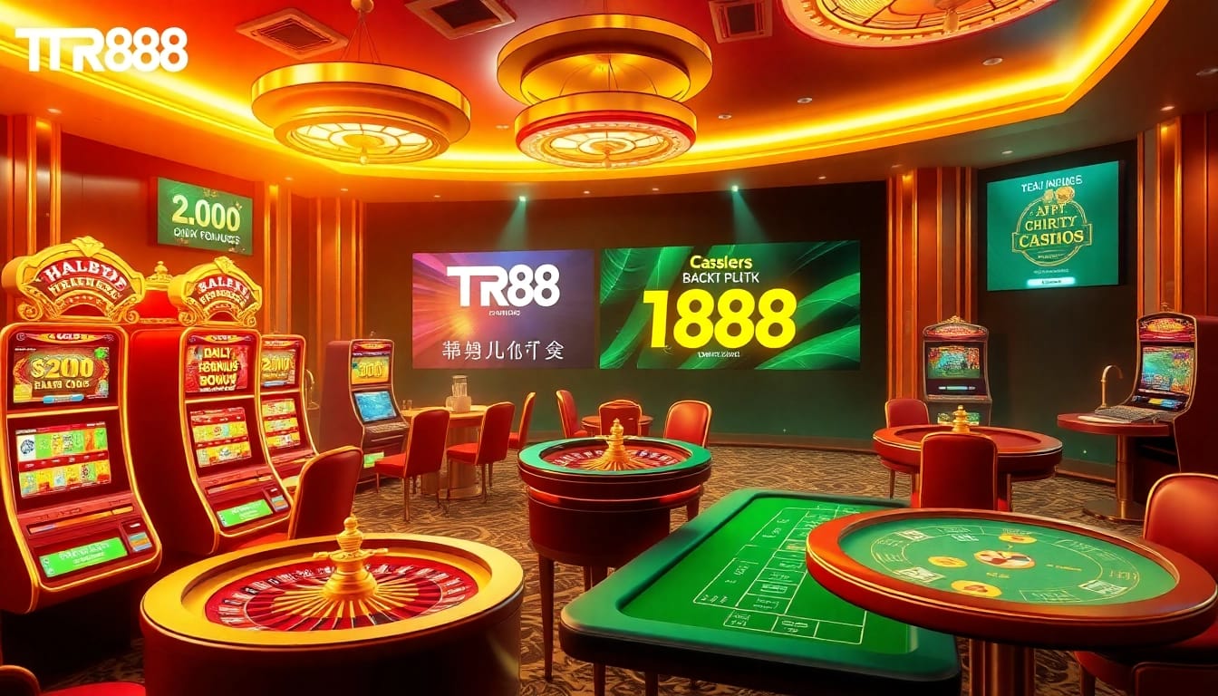 Experience thrilling gaming at TR88 with vibrant slot machines and engaging roulette gameplay.