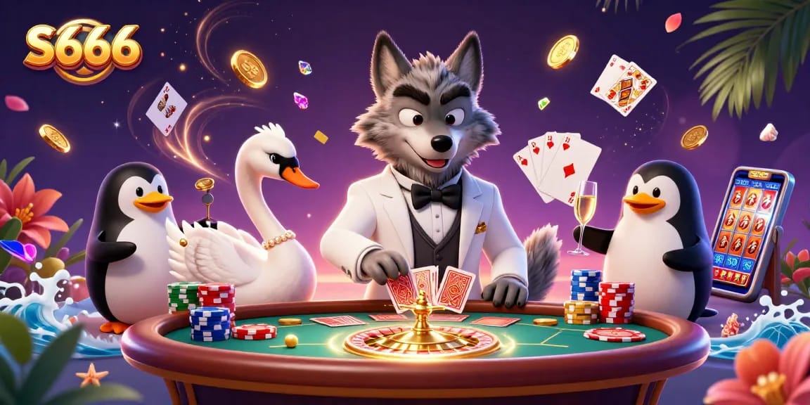 Experience thrilling games at S666 with elegant characters and vibrant casino elements.