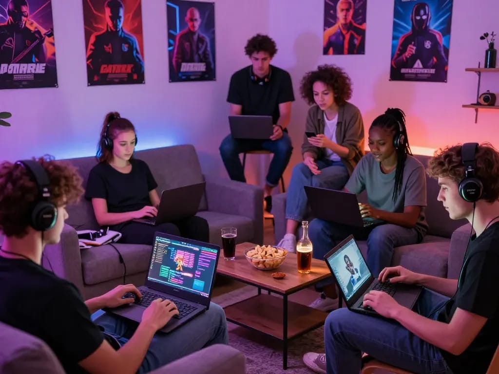 Engaged players enjoying html porn games in a cozy gaming environment.