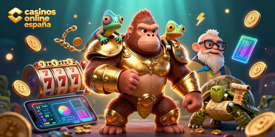 Experience the excitement of casinos online españa with vibrant characters, slots, and crypto elements.