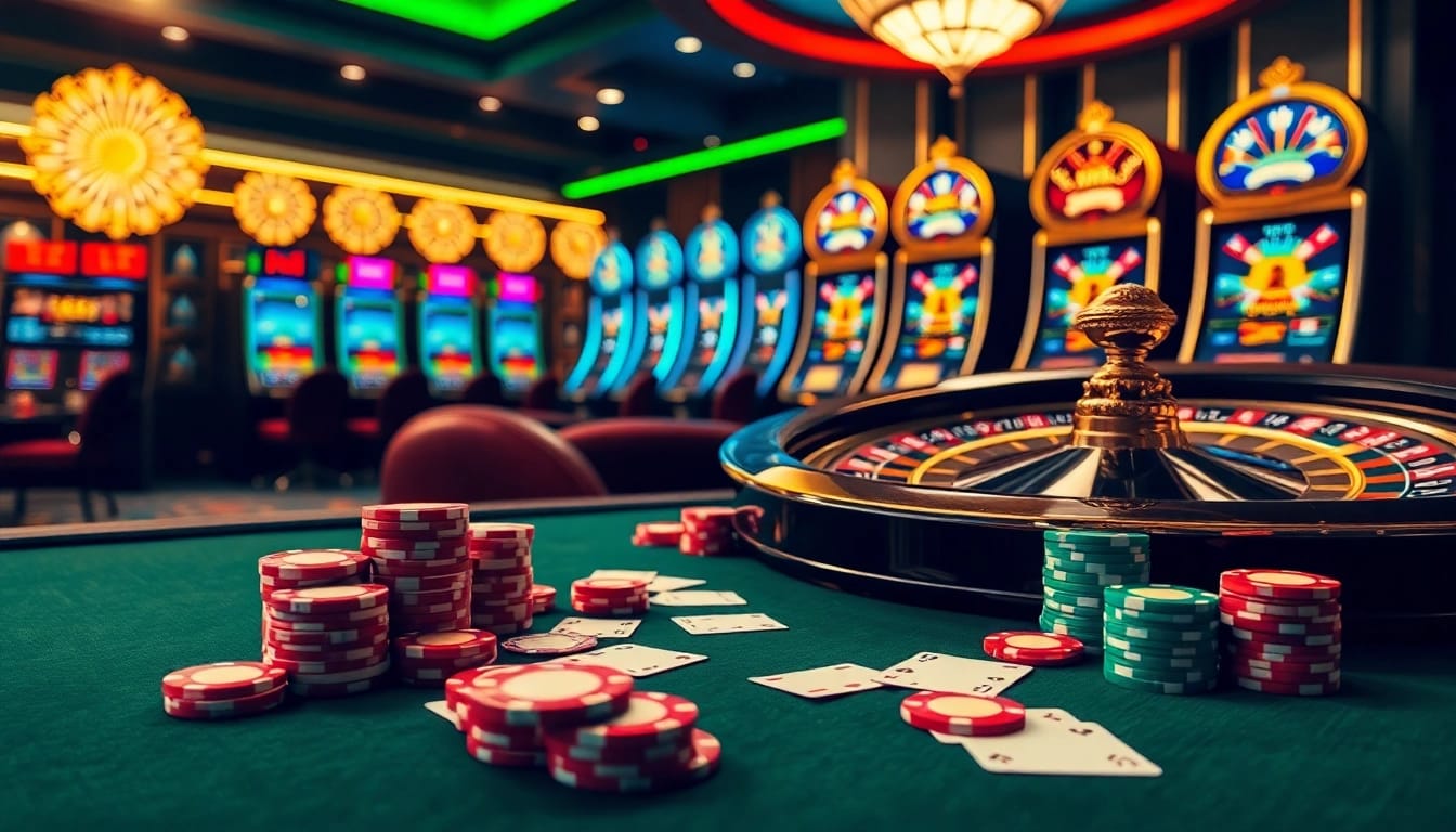 Engage with the excitement of casino gaming through link 98win, featuring vibrant tables, chips, and cards.