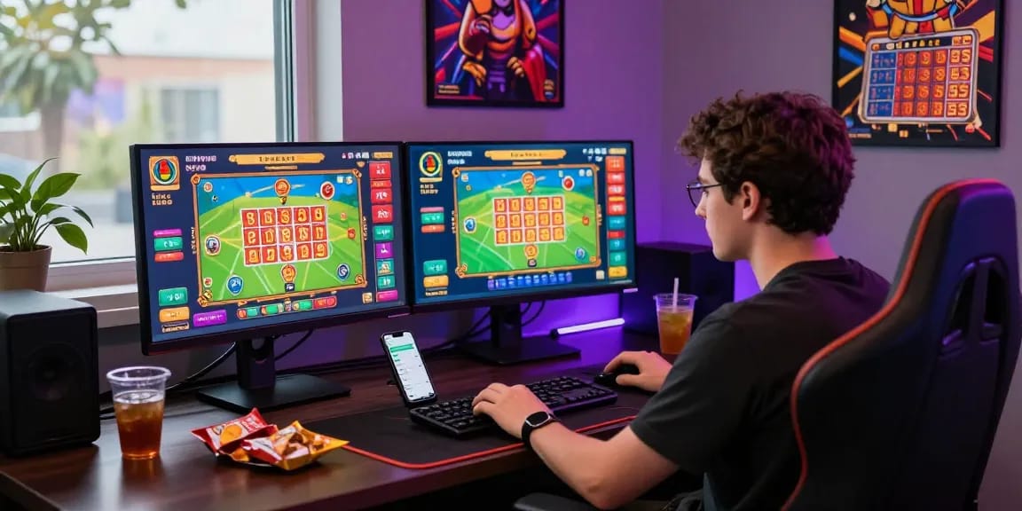 Proses rajatogel login di ruang gaming modern dengan monitor dan suasana yang ceria.