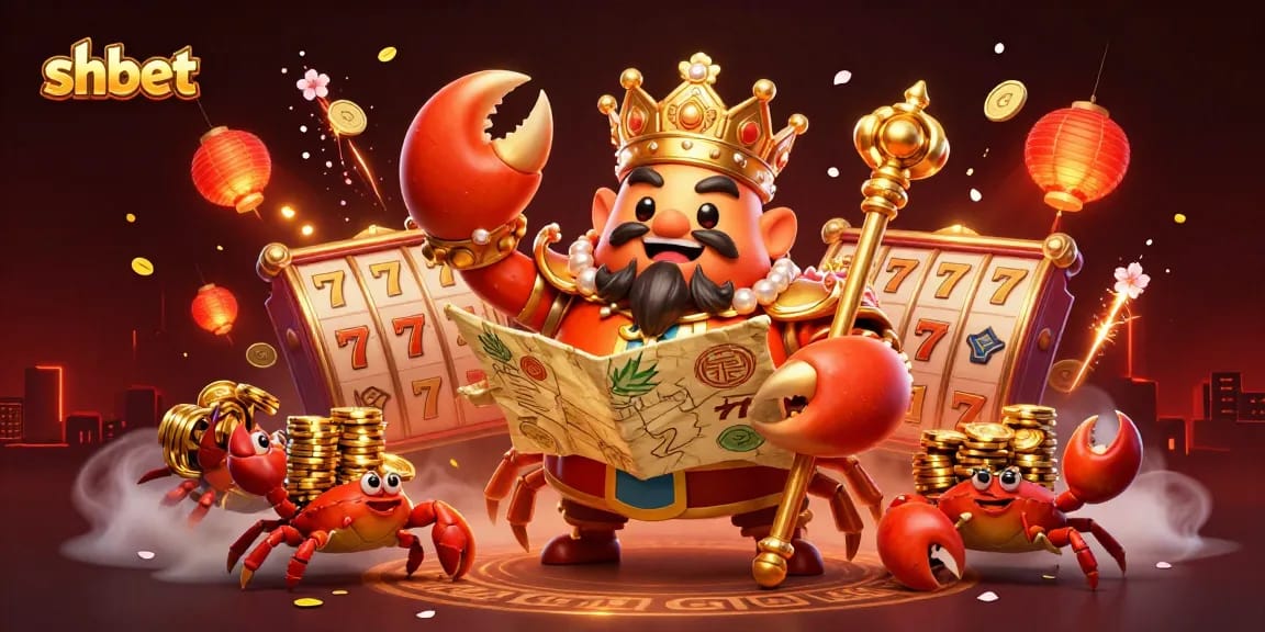 Experience thrilling gameplay with shbet as golden crab emperor shares treasures and exciting slot elements.