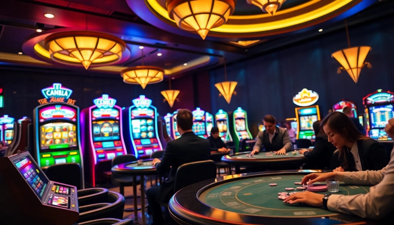 Experience the excitement of Bro138's premium slot games in a vibrant casino setting.