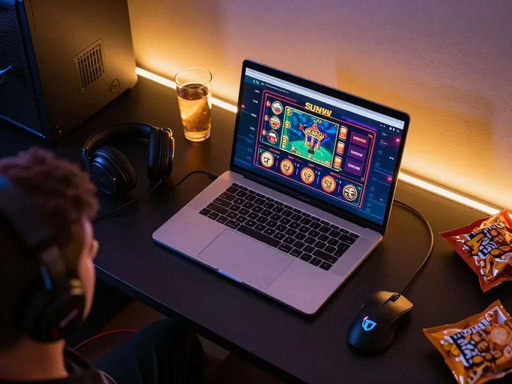Engaging online gaming scene showcasing the Sun win interface during a comfortable play session.