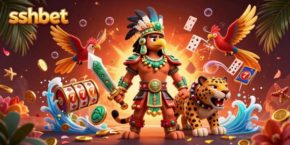 Engage in exciting gaming experiences at sshbet featuring vibrant 3D Aztec warriors and casino elements.