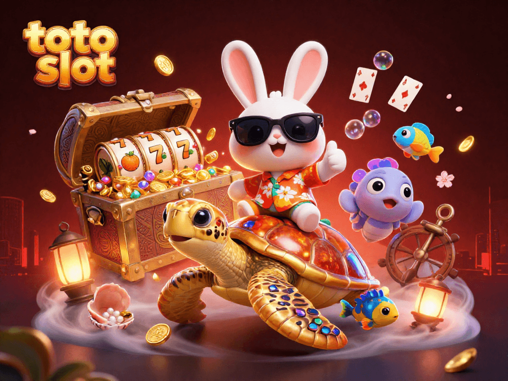Experience thrilling action with toto slot as a lucky rabbit rides a golden turtle surrounded by vibrant game elements.