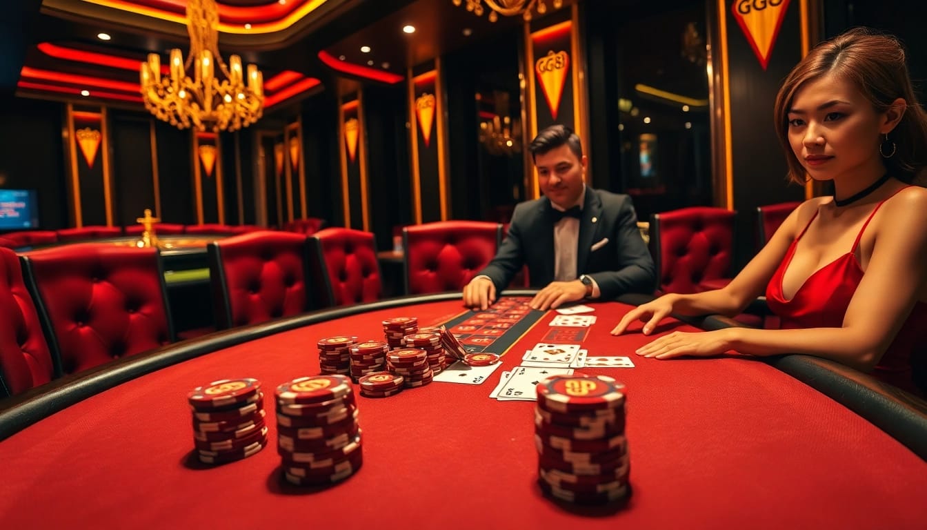 Experience high-stakes excitement at GG88 with vibrant casino tables and luxury poker chips.