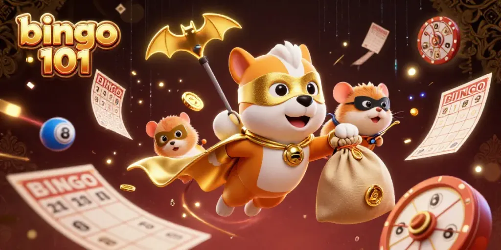 Experience thrilling games with bingo 101 as animated characters and bingo elements fill the scene.