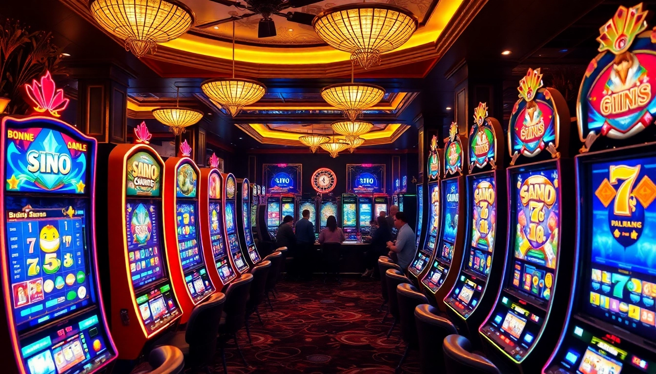 Experience the thrill of 7hh at an upscale casino filled with vibrant slot machines.