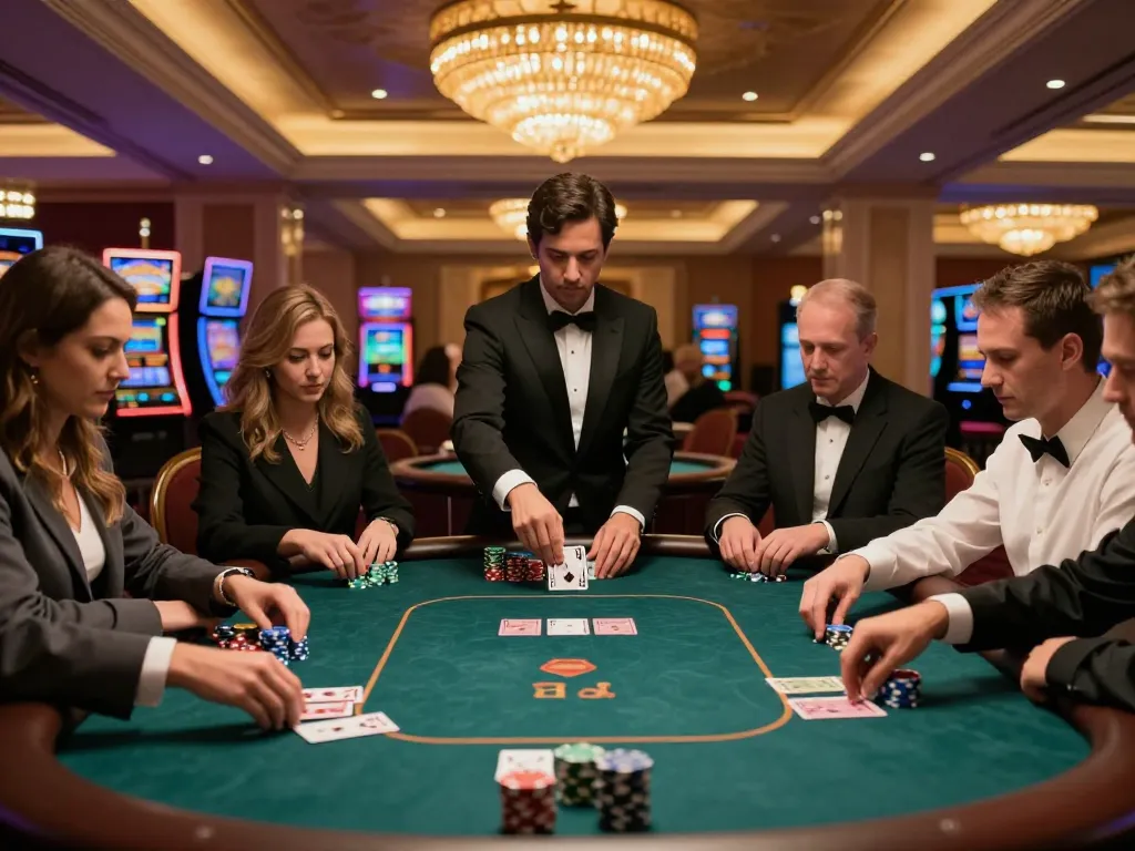 IWIN poker players engaged in high-stakes game at a luxurious Las Vegas casino table