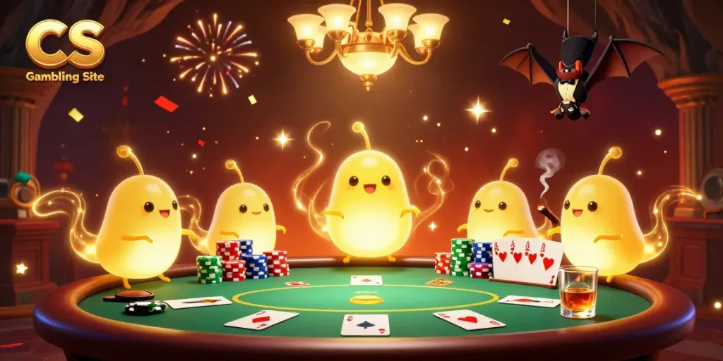 Experience the excitement of a CS Gambling Site with glowing characters in a vibrant casino scene.