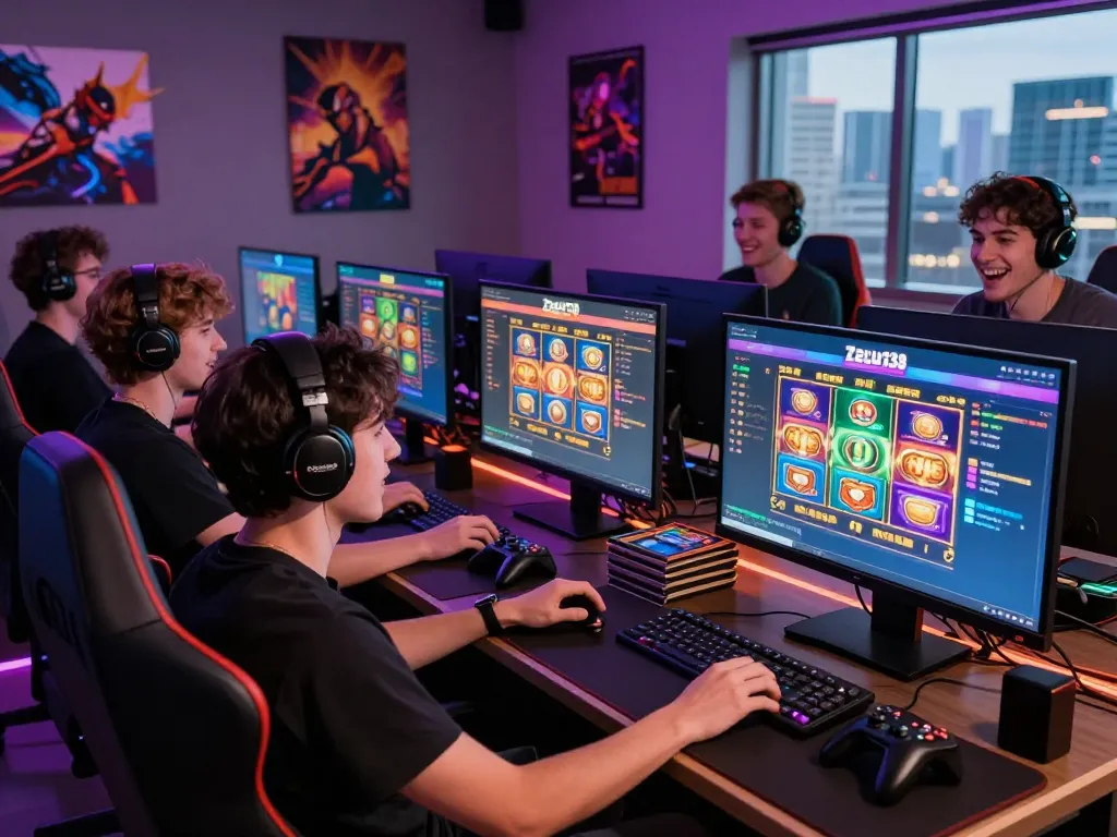 Excited player engaging with Zeus138 online slots in a modern gaming room.