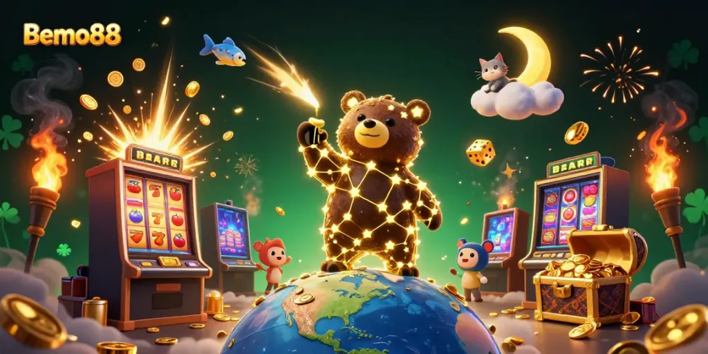 Experience the luxury of Bemo88 with exciting casino rewards in a vibrant 3D illustration.