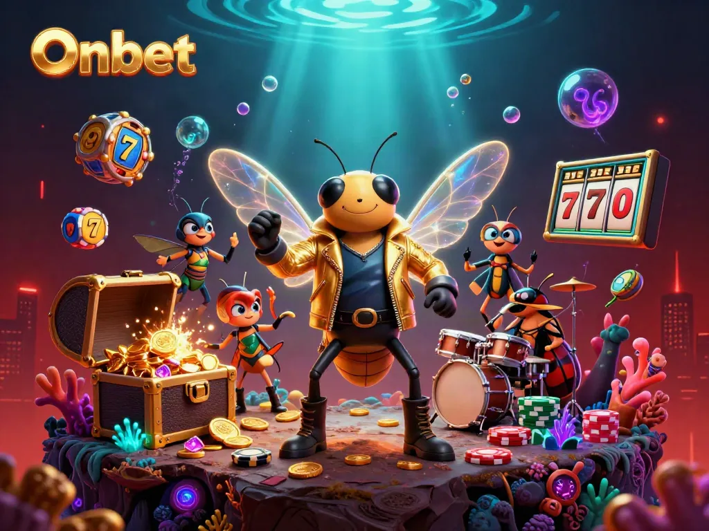 Experience Onbet's casino excitement with animated characters and vibrant gaming elements.