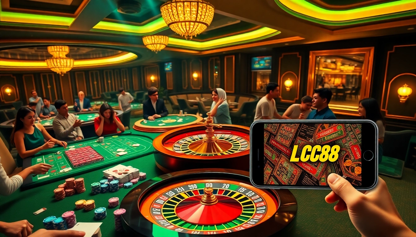 Players engage with the LC88 online platform, showcasing vibrant casino games and thrilling action.