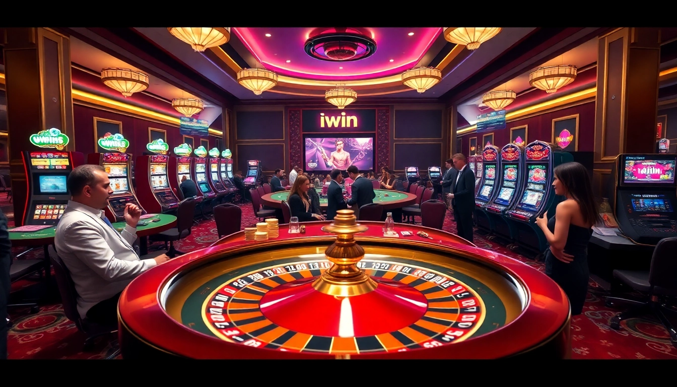 Iwin online casino table with poker players engaged in a thrilling game, showcasing excitement.